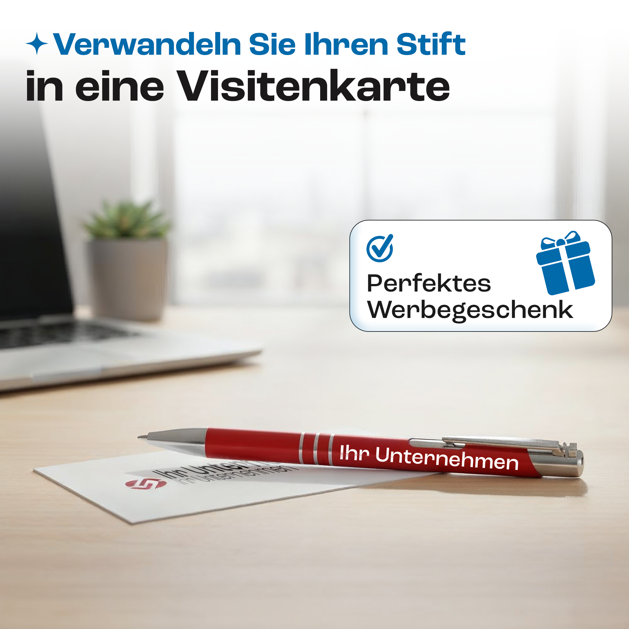 Werbekugelschreiber aus Metall mit Lasergravur Logo und Text