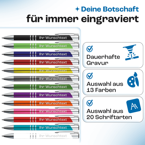 Kugelschreiber mit Gravur Premium personalisiert, selbst gestalten & Wunschtext gravieren - werbegadget.de